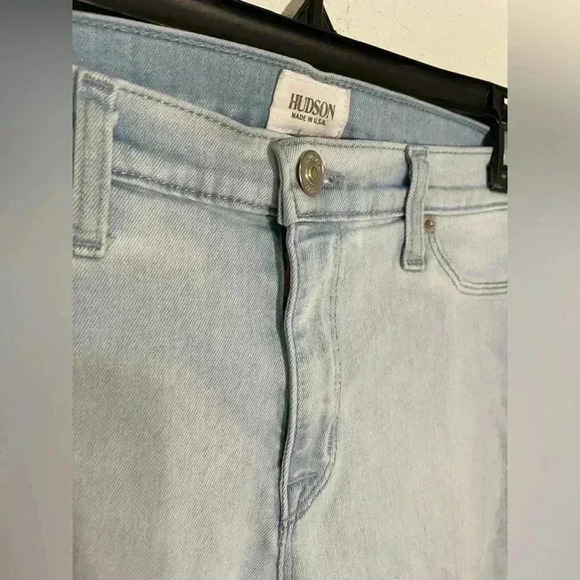 Hudson Light Wash Luna Cropped Super Skinny Silver Sequined Jeans Womens Size 32 - Picture 3 of 9